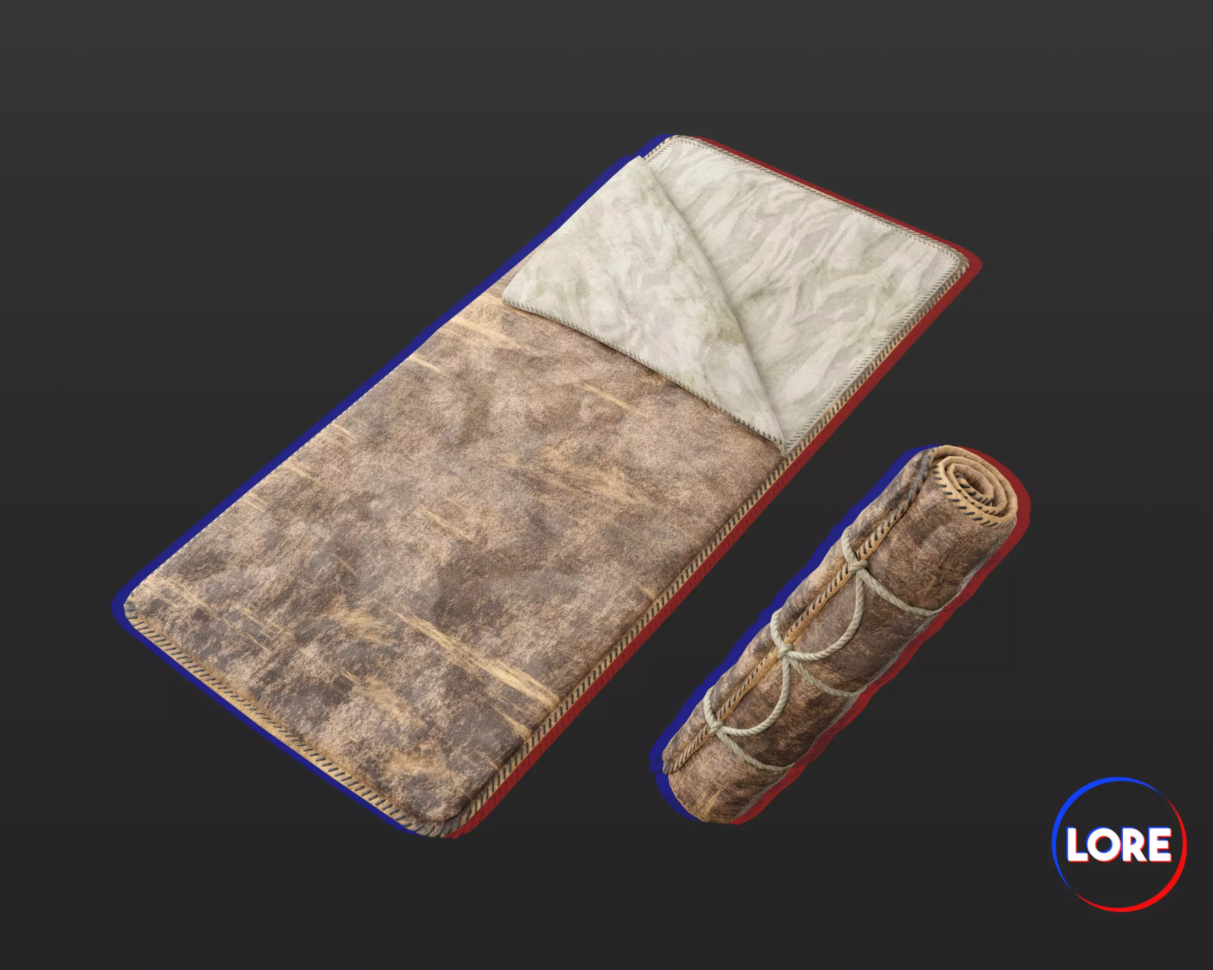 Medieval Crude Accessory Bedroll Low-poly 3D model_0