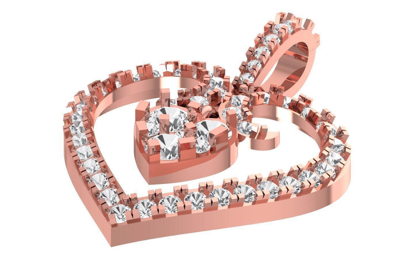 Solitaire Heart Pendant 3dm STL OBJ FBX Render Details 3D print model_2