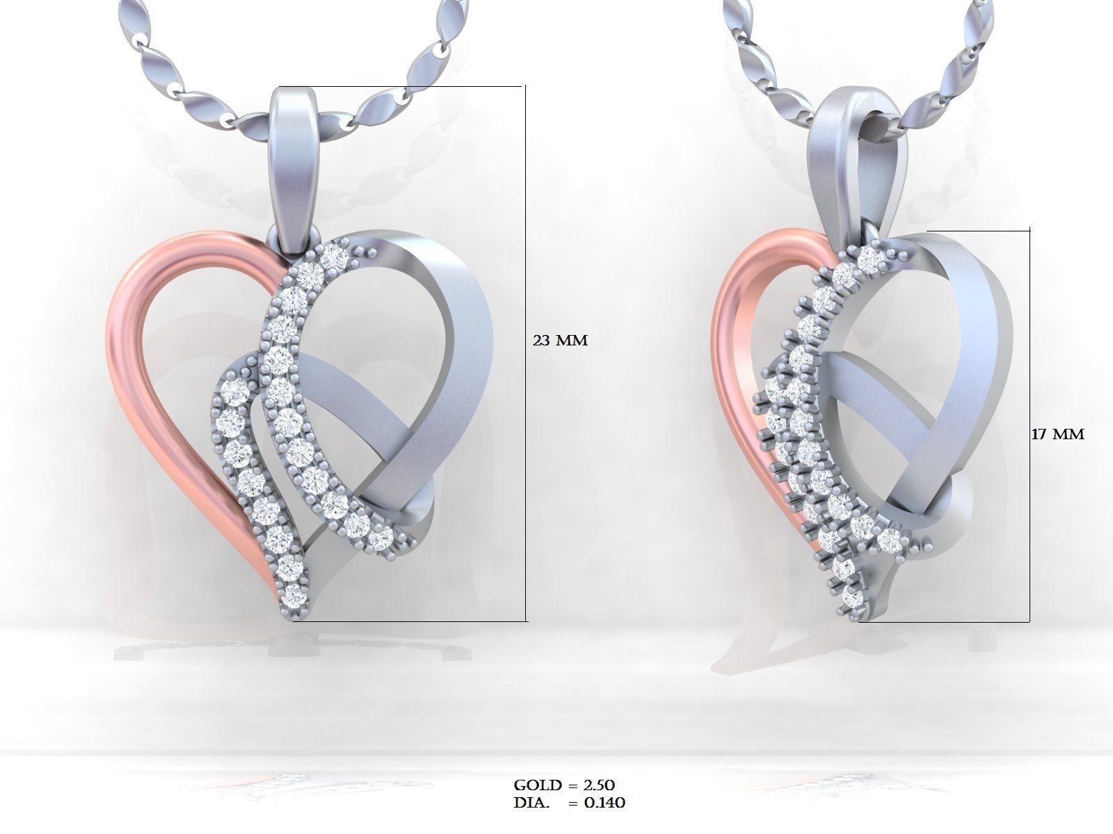 Solitaire Heart Pendant 3dm STL OBJ FBX Render Details 3D print model_3