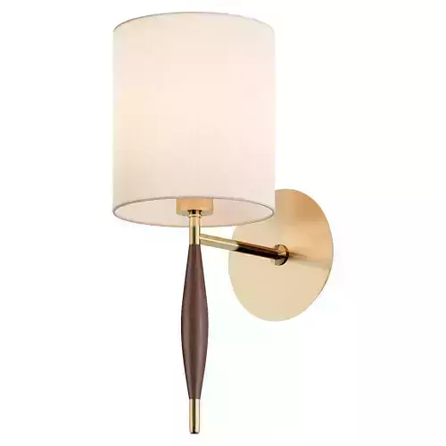 SLENDER wall sconce with wooden shade and brass finish