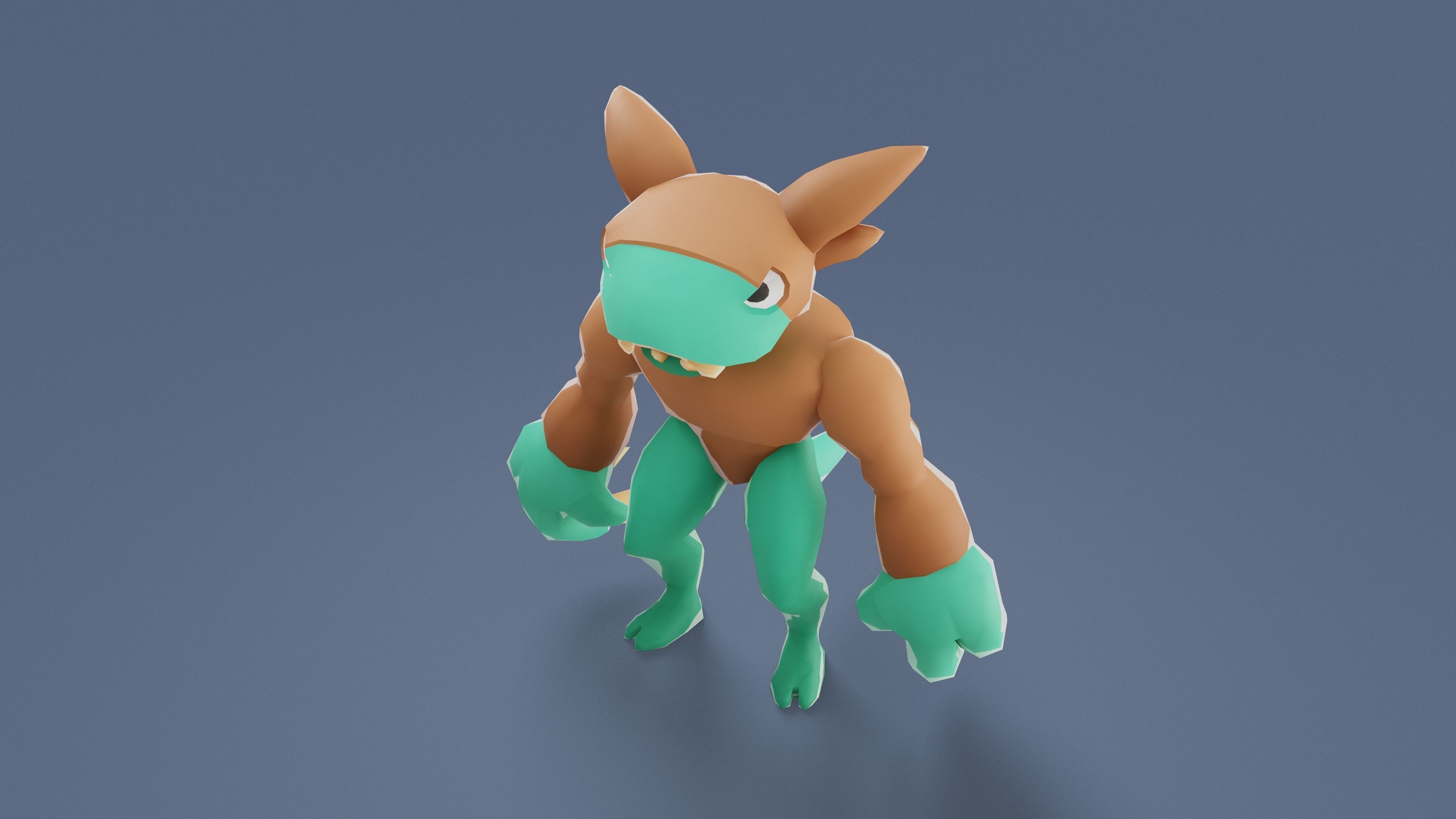 Cartoon Characters - Big Frogwolf Warrior Low-poly 3D model_2