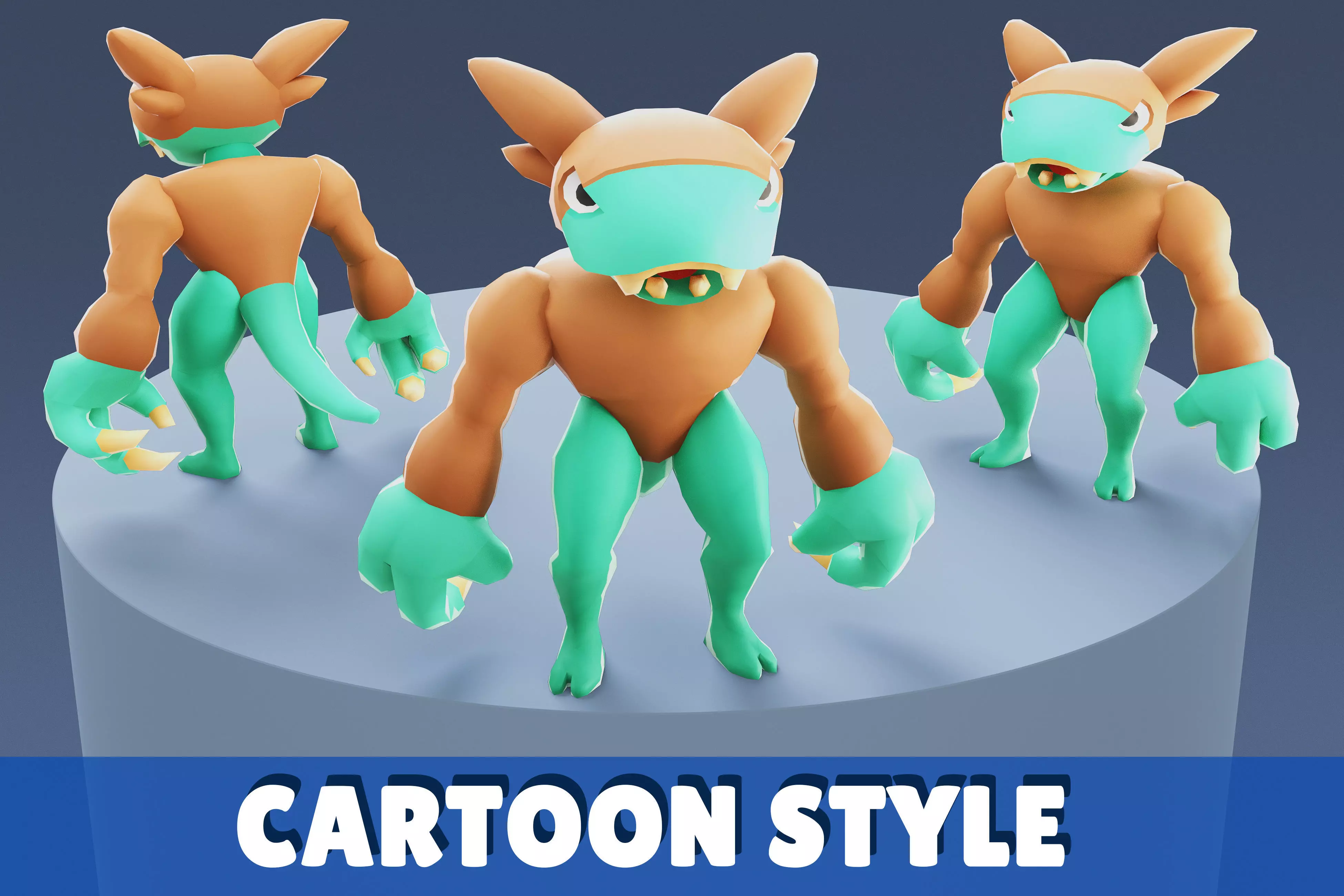 Cartoon Characters - Big Frogwolf Warrior Low-poly 3D model_0