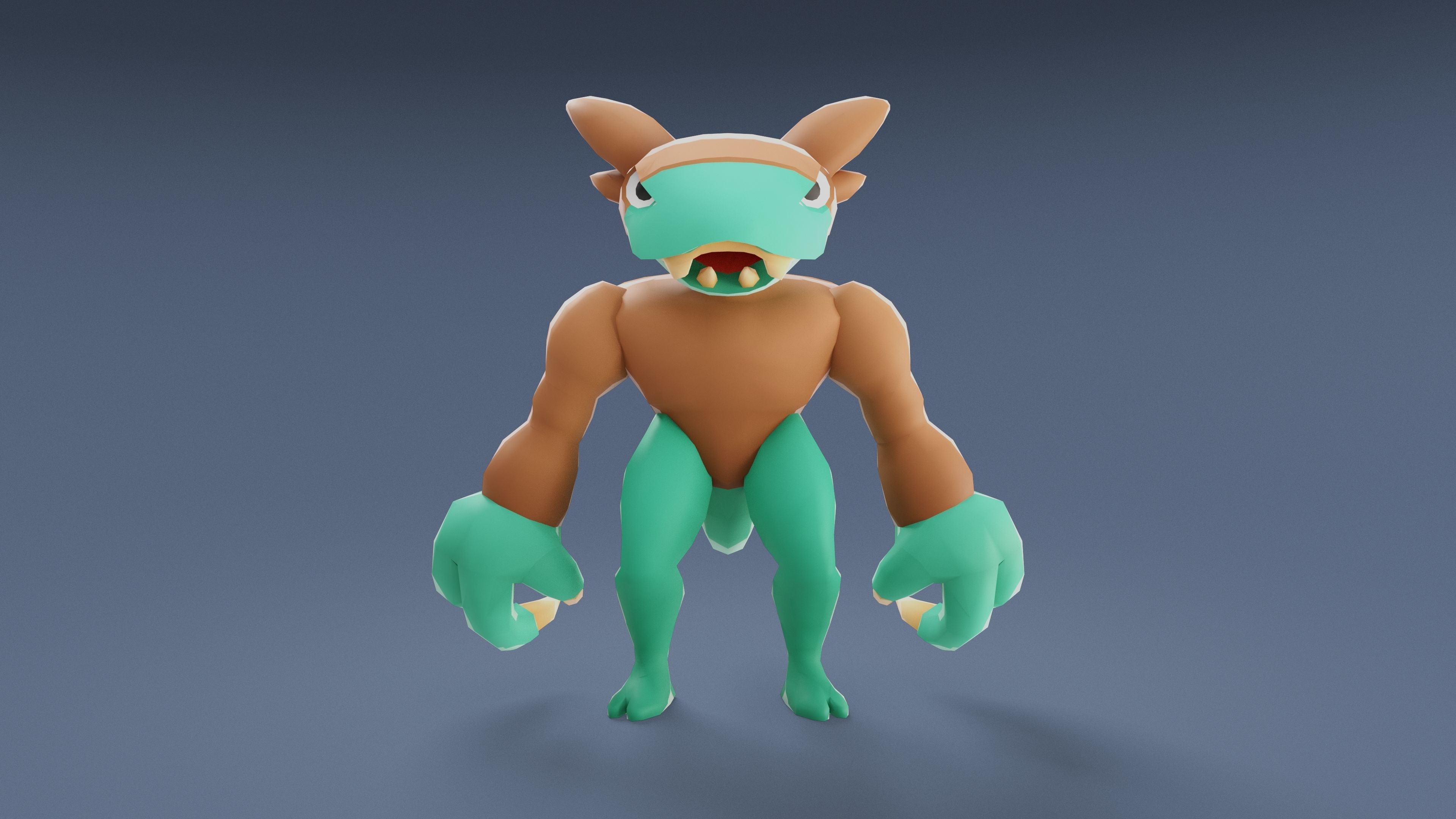 Cartoon Characters - Big Frogwolf Warrior Low-poly 3D model_12