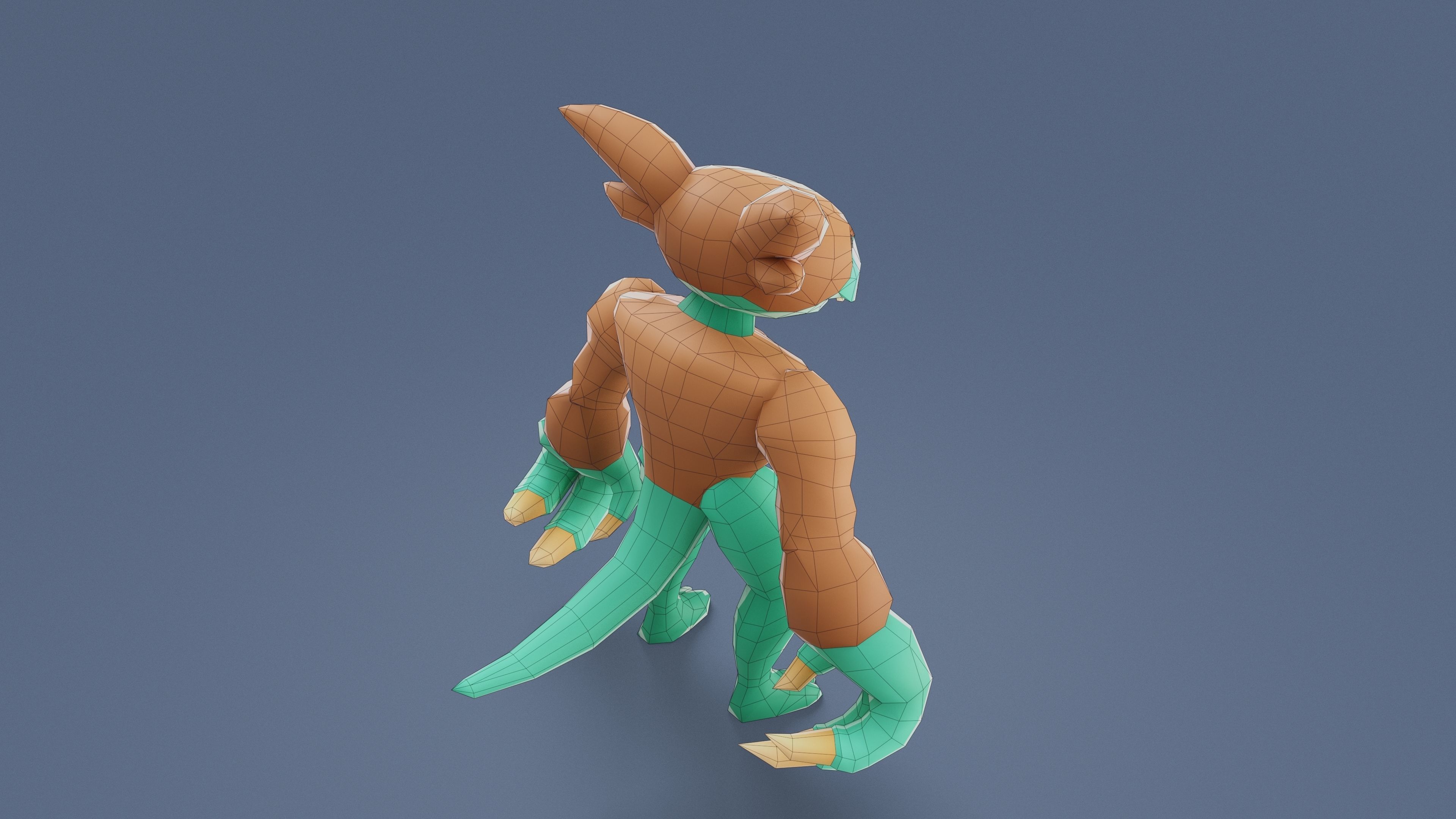 Cartoon Characters - Big Frogwolf Warrior Low-poly 3D model_16