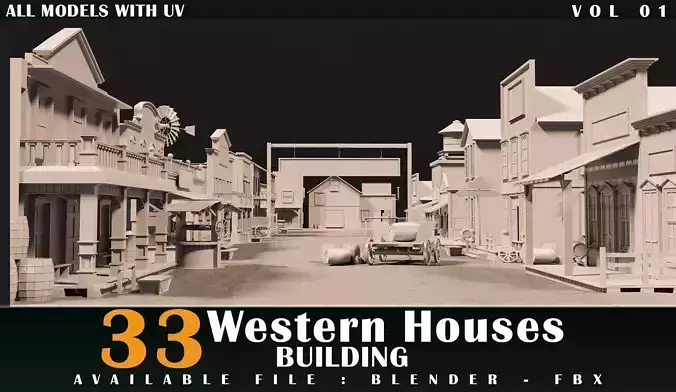 33 western houses building- kitbash- vol 01 3D model