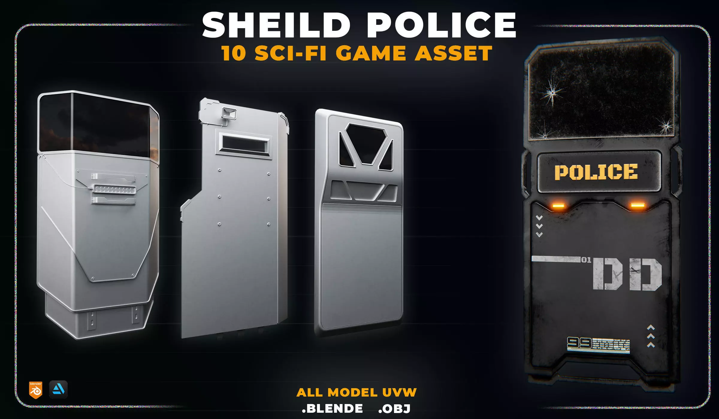 10 SCI-FI SHEILD POLICE GAME ASSET 3D model_0