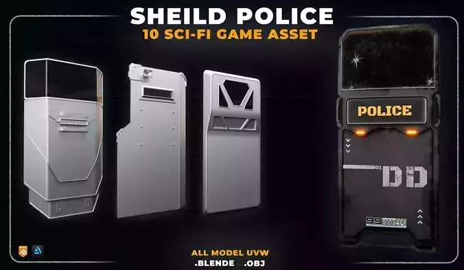 10 SCI-FI SHEILD POLICE GAME ASSET 3D model