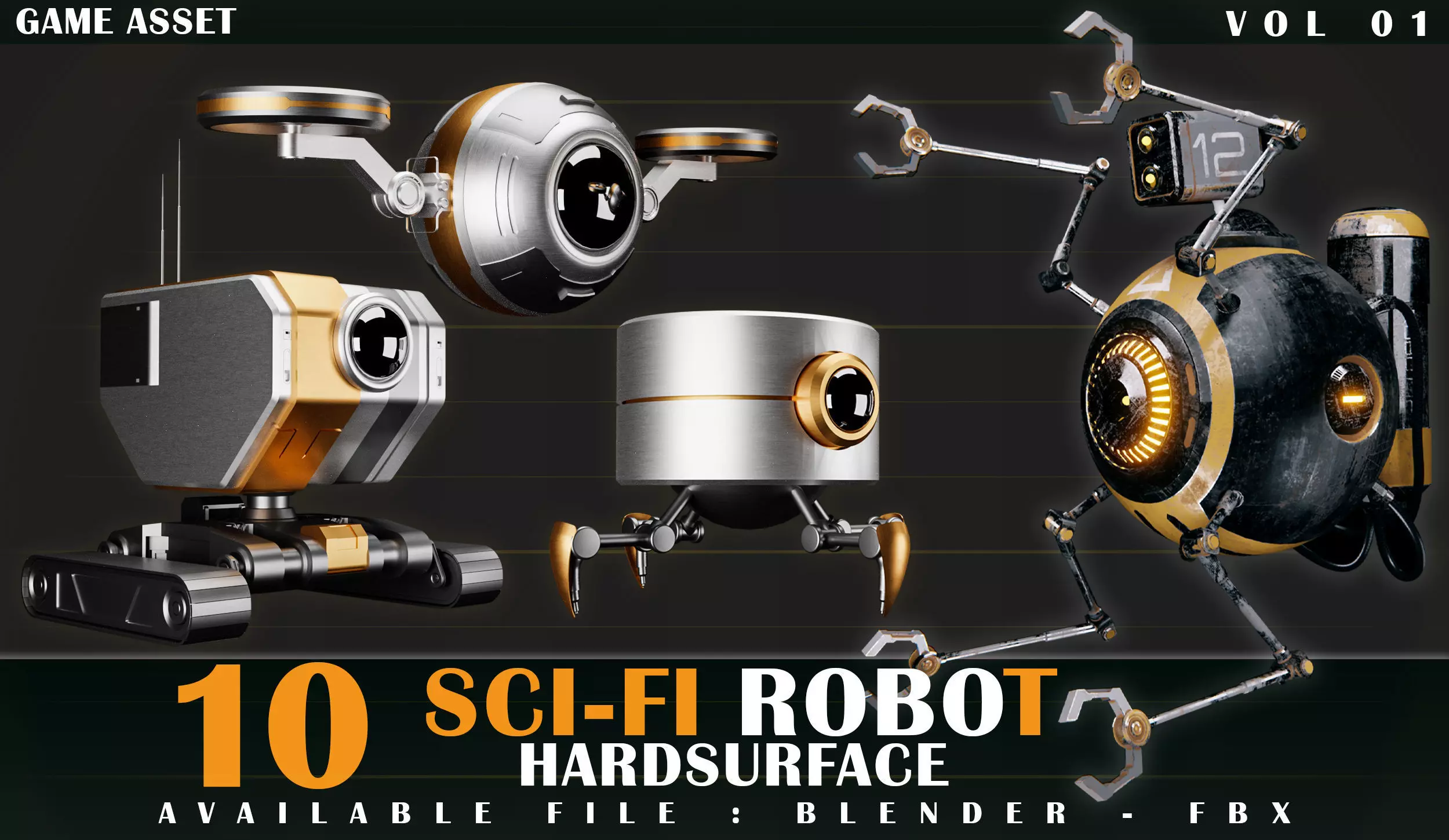 10 SCI-FI ROBOT GAME ASSET 3D model_0