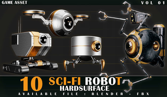 10 SCI-FI ROBOT GAME ASSET 3D model