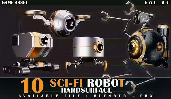 10 SCI-FI ROBOT GAME ASSET 3D model