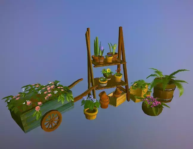 Stylized flower pots asset
