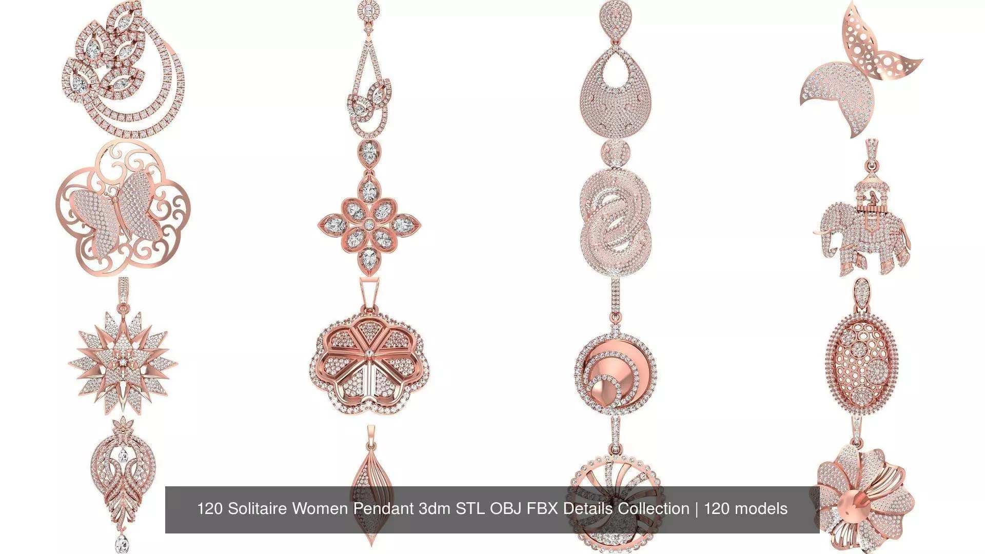 120 Solitaire Women Pendant 3dm STL OBJ FBX Details Collection _0