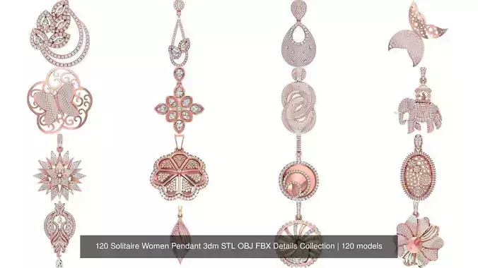 120 Solitaire Women Pendant 3dm STL OBJ FBX Details Collection 