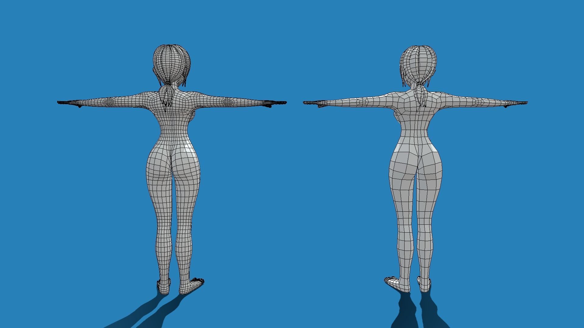 Female anime base mesh character Low-poly 3D model_1
