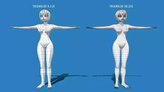 Female anime base mesh character Low-poly 3D model