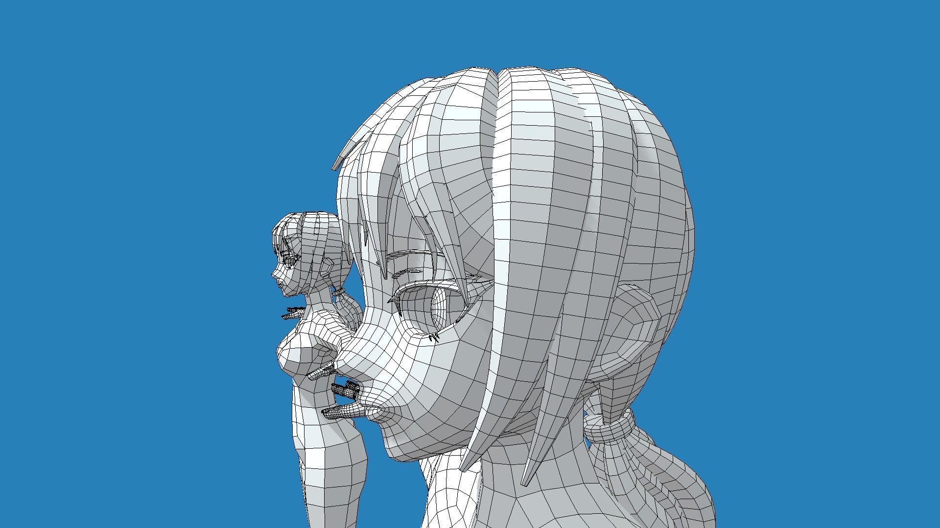 Female anime base mesh character Low-poly 3D model_4
