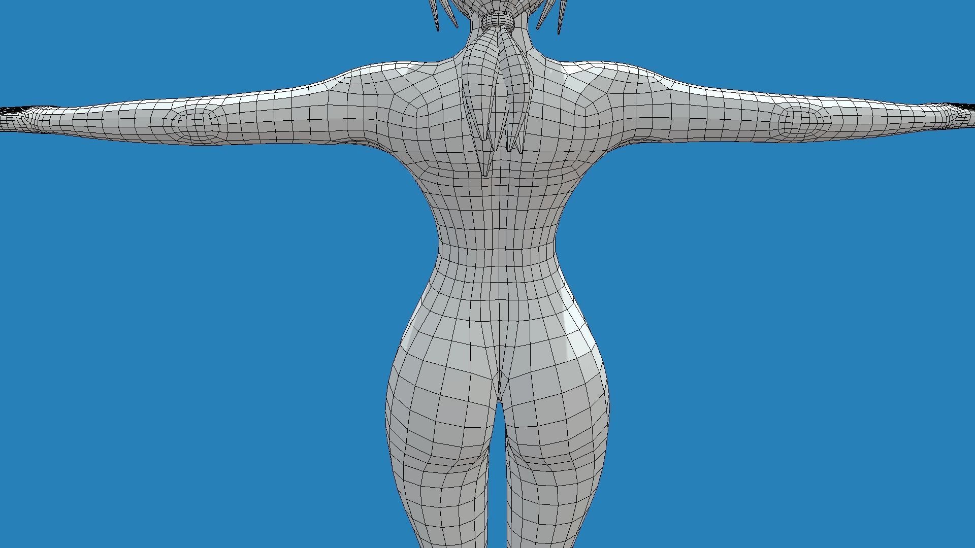 Female anime base mesh character Low-poly 3D model_2
