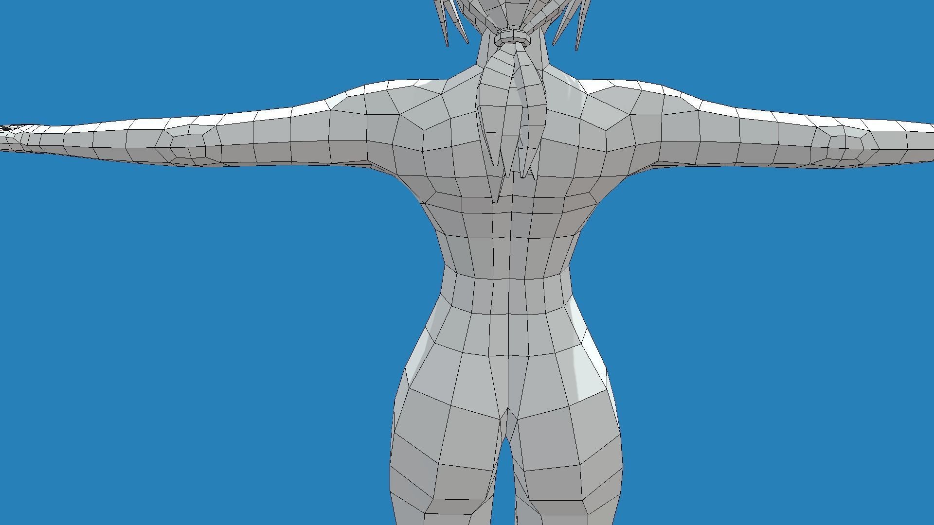 Female anime base mesh character Low-poly 3D model_3