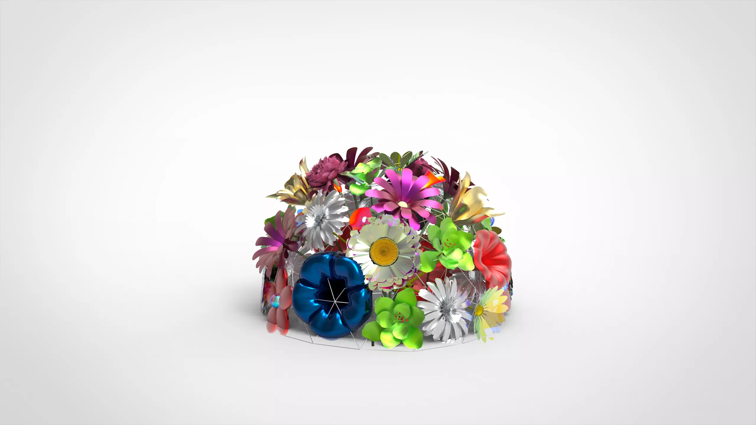 Flowers Ball Sculpture 3D model_0