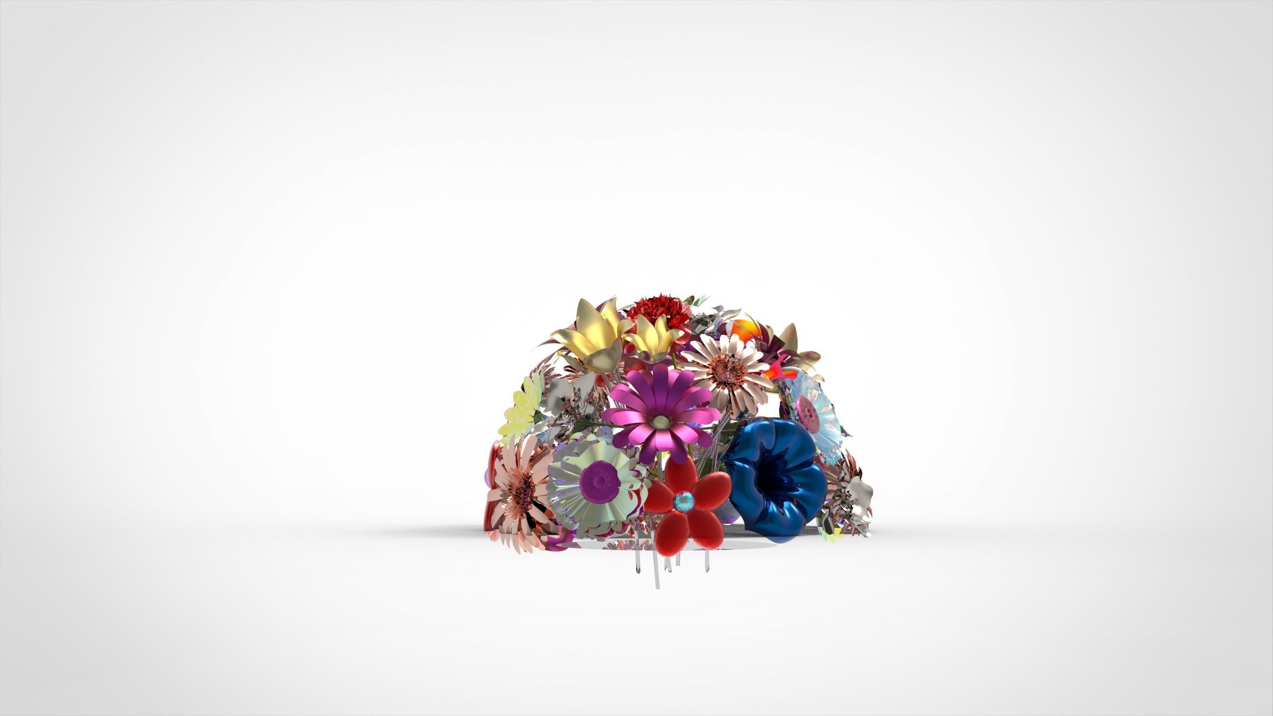 Flowers Ball Sculpture 3D model_2