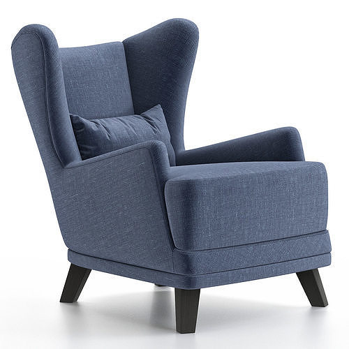 Armchair oxford Velvet Navy Blue 3d model Low-poly 3D model