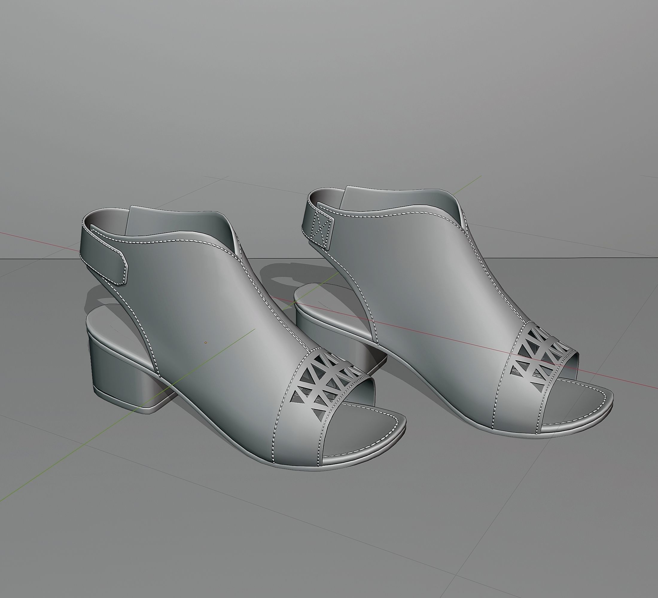 Womens black leather sandals 3D model_5