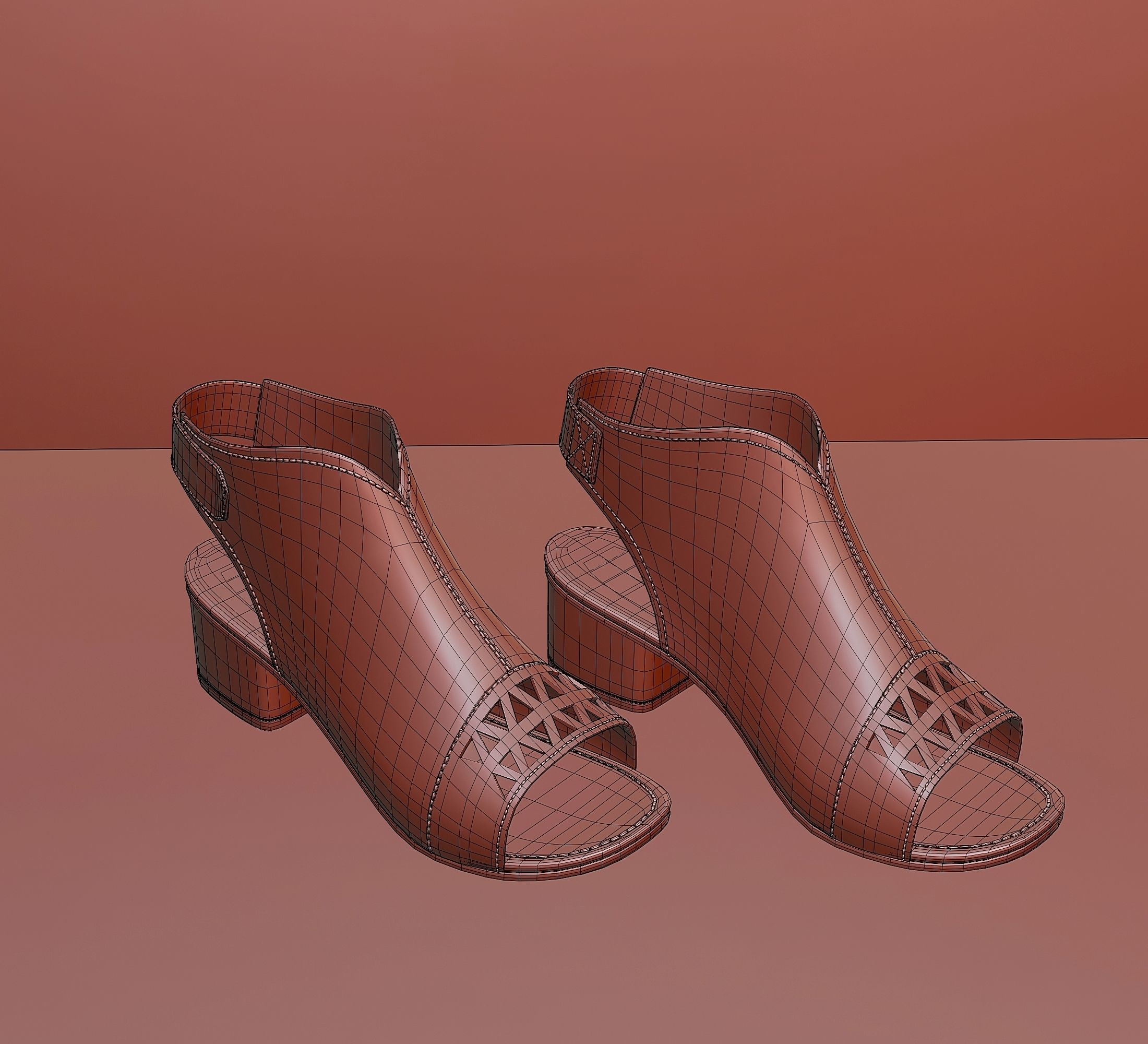 Womens black leather sandals 3D model_6