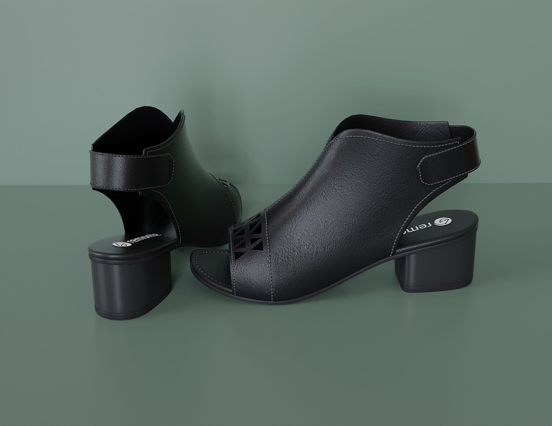 Womens black leather sandals 3D model_2