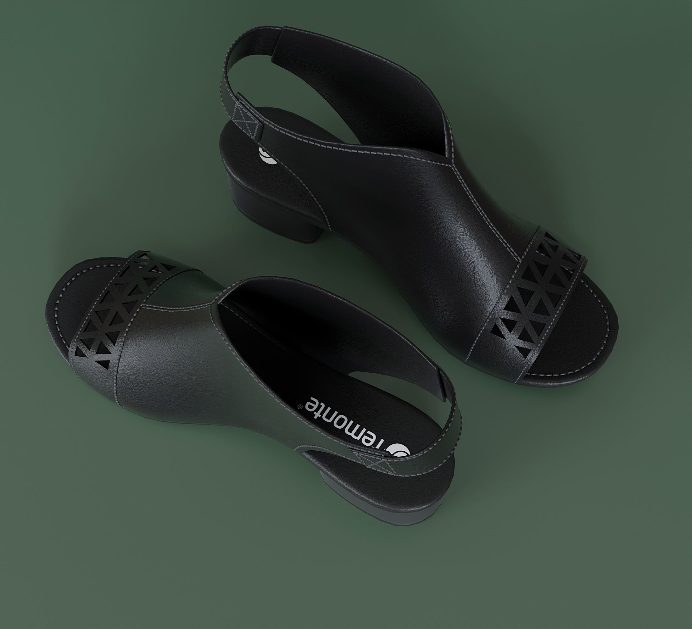 Womens black leather sandals 3D model_3