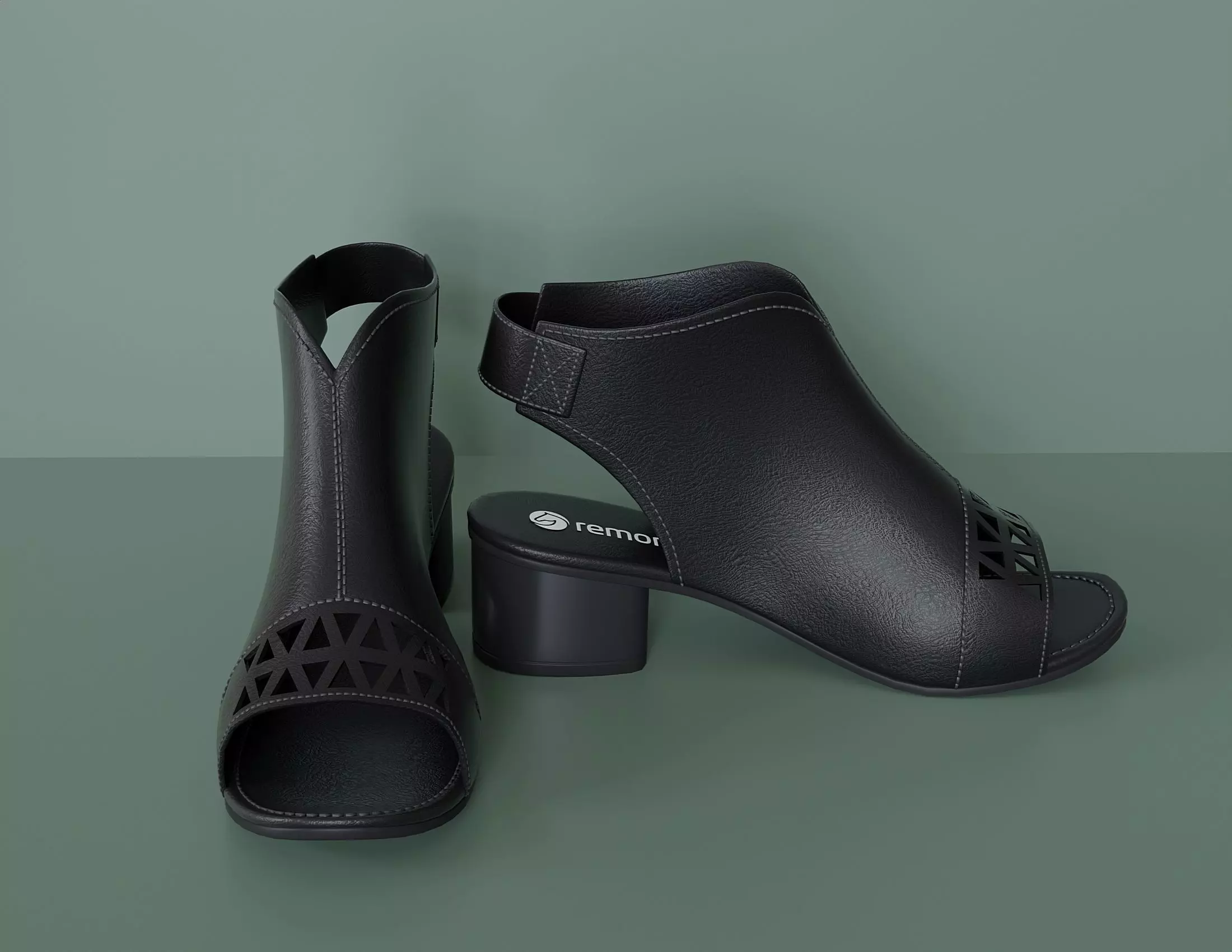 Womens black leather sandals 3D model_0