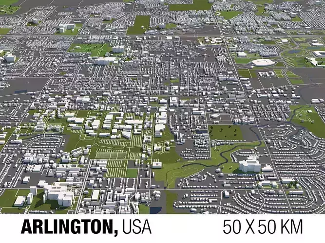 Arlington Texas 50x50km City Map