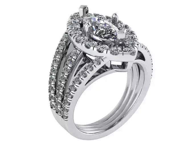 Tear Diamond ring with 3-row 2609 3D print model