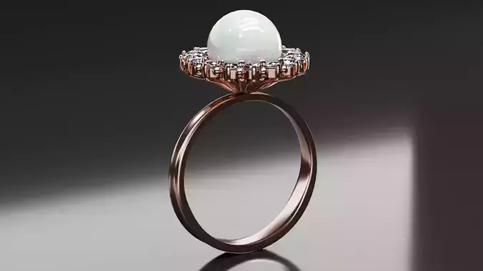 Pearl ring with diamonds