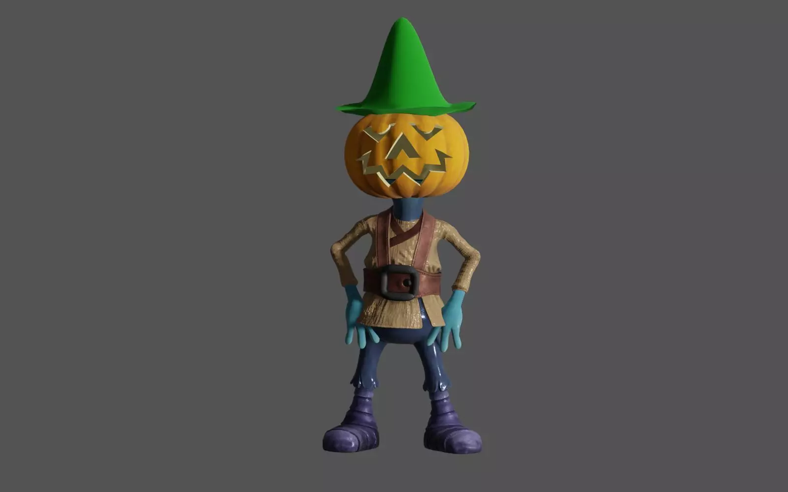 Pumkin 3 pumpkin wearing hat 3D model_0