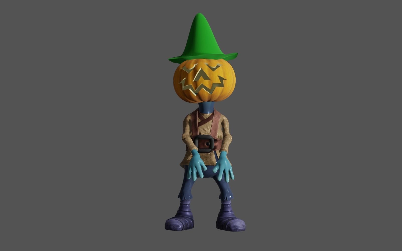 Pumkin 3 pumpkin wearing hat 3D model_9