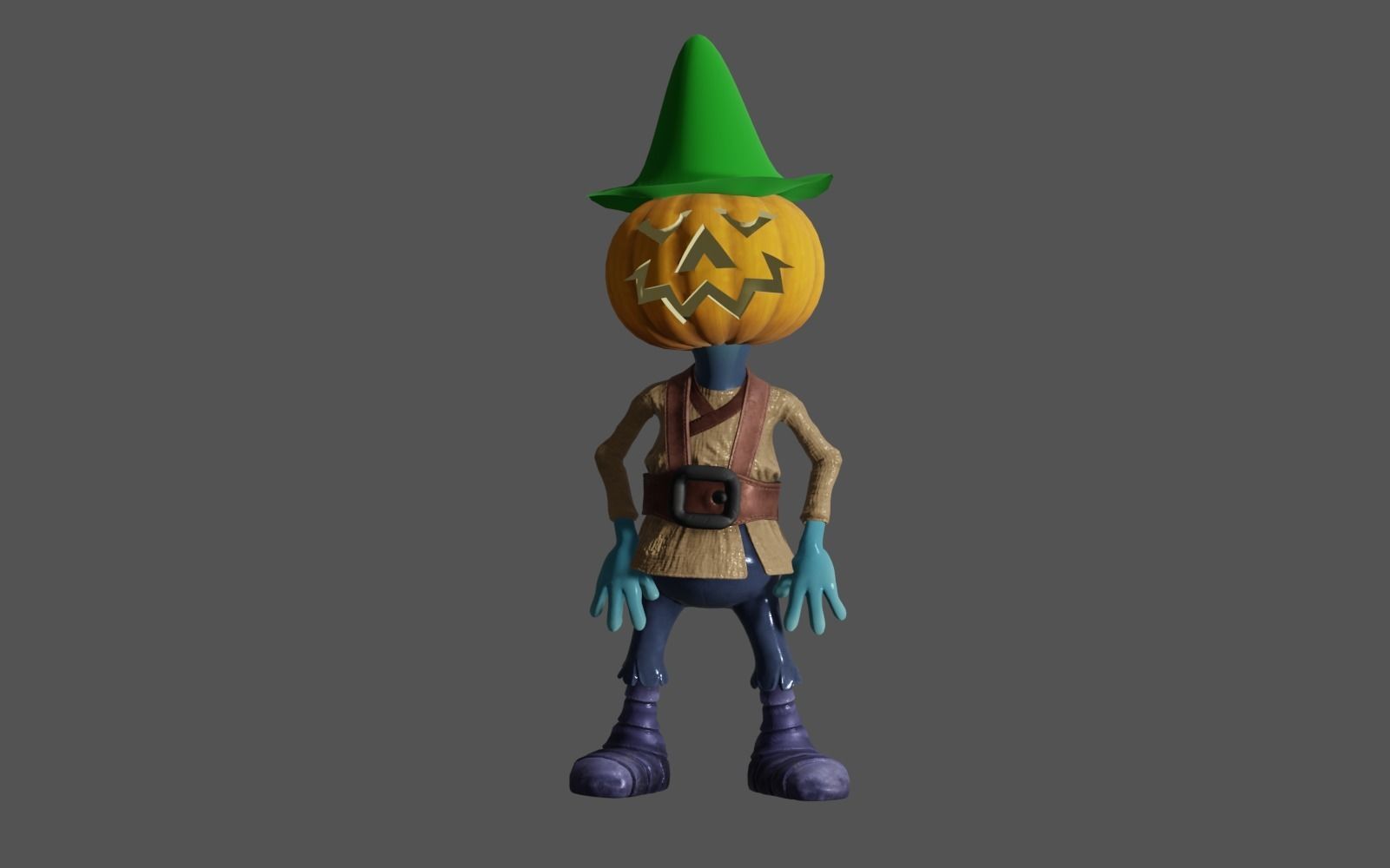 Pumkin 3 pumpkin wearing hat 3D model_4