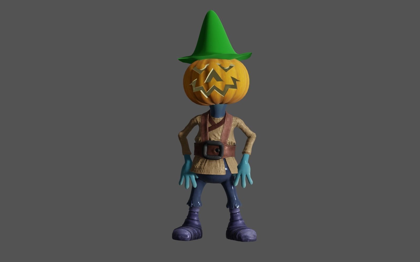 Pumkin 3 pumpkin wearing hat 3D model_3