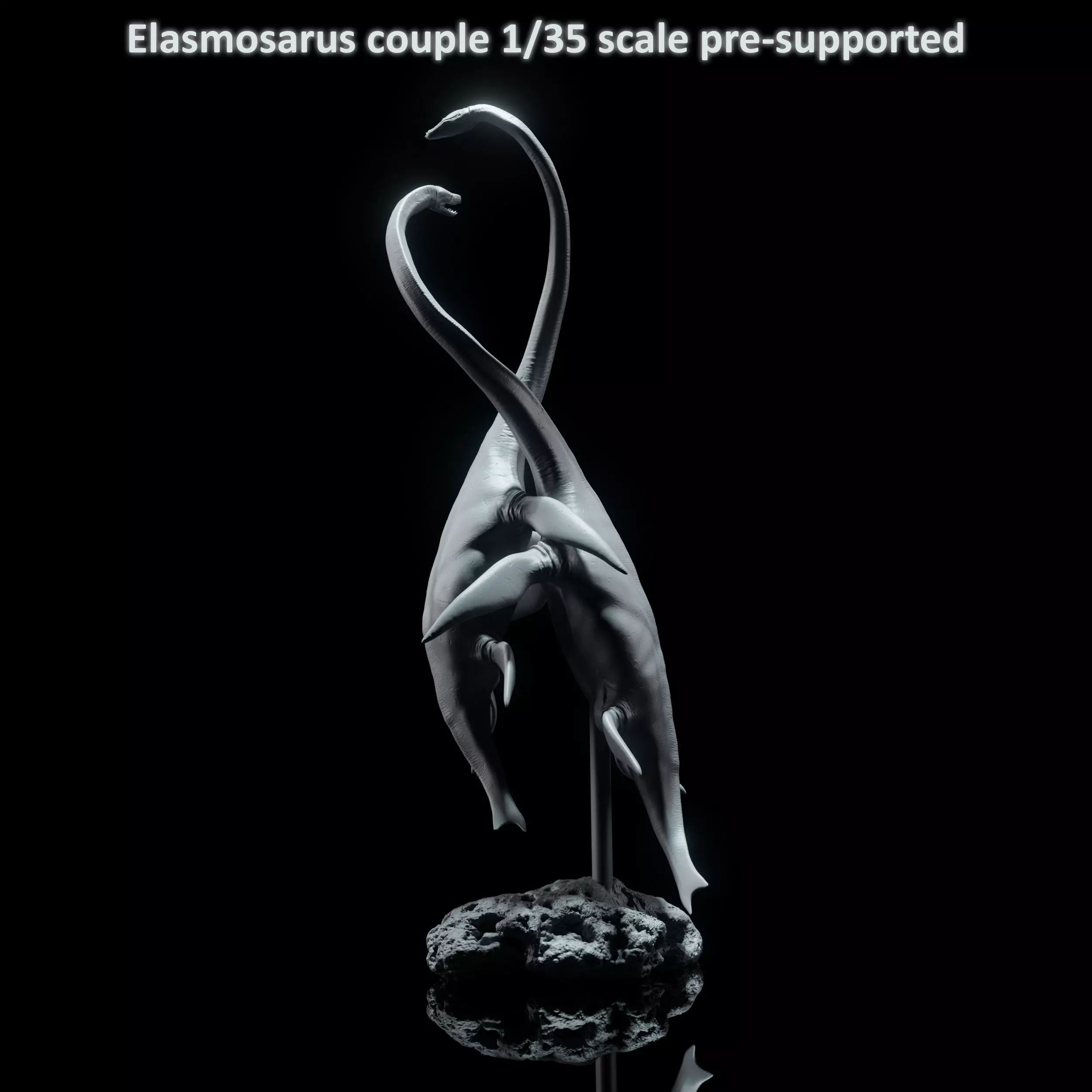 Elasmosaurus couple 1-35 scale pre-supported marine reptile 3D print model_0