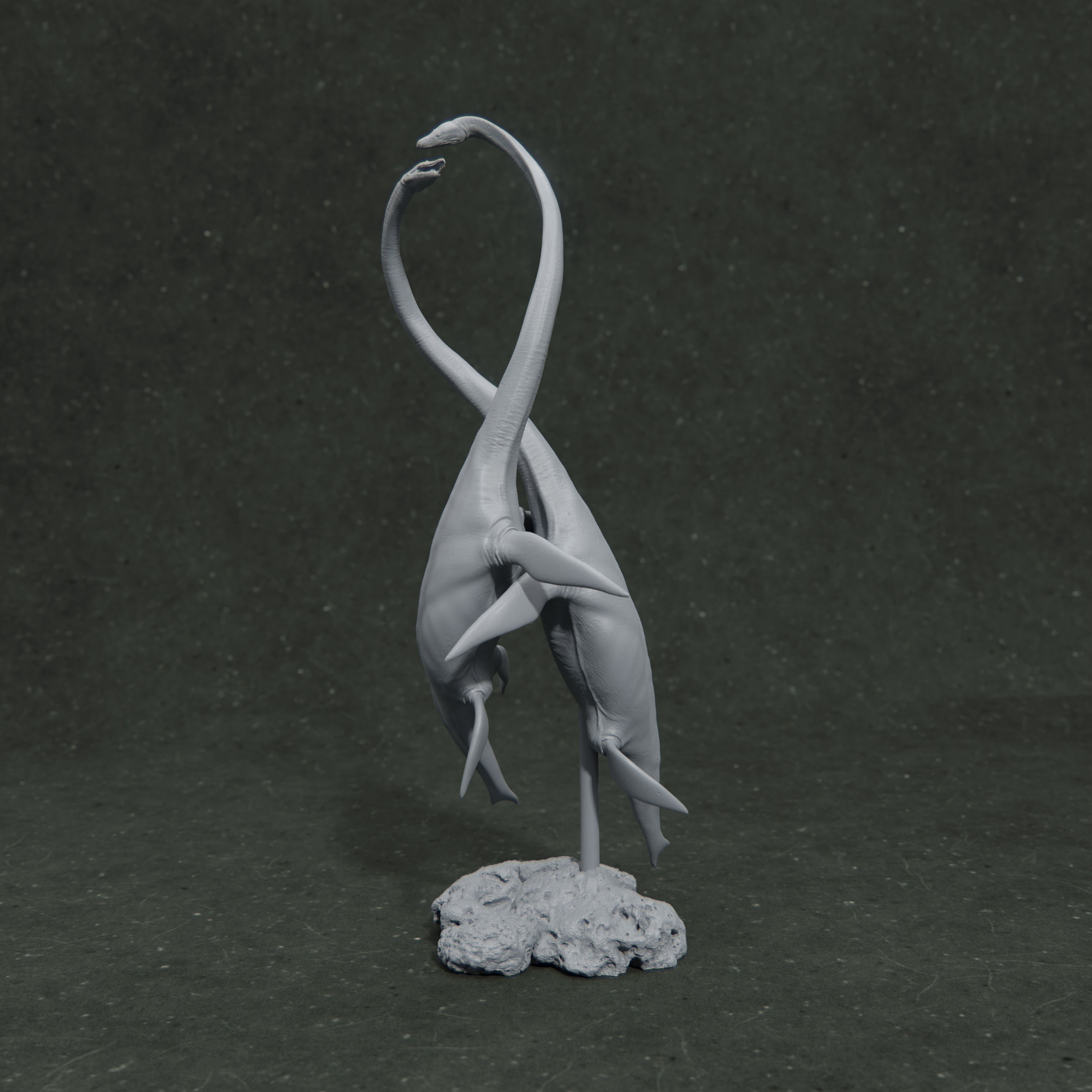 Elasmosaurus couple 1-35 scale pre-supported marine reptile 3D print model_1