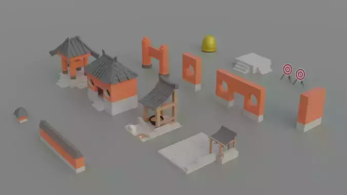 Low Poly STRATEGY Set - 13 Unique Models Mega Pack  ASIAN-STYLE