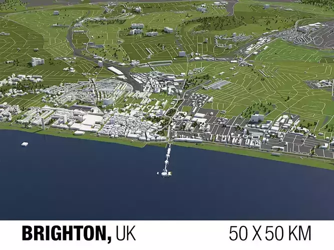 Brighton 50x50km City Map Model 3D model