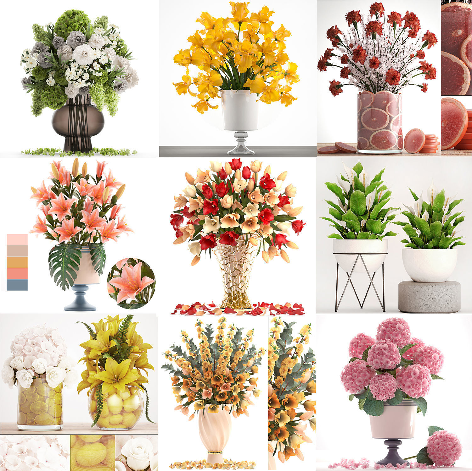 Collection of bouquets 40 pieces 3D model_2