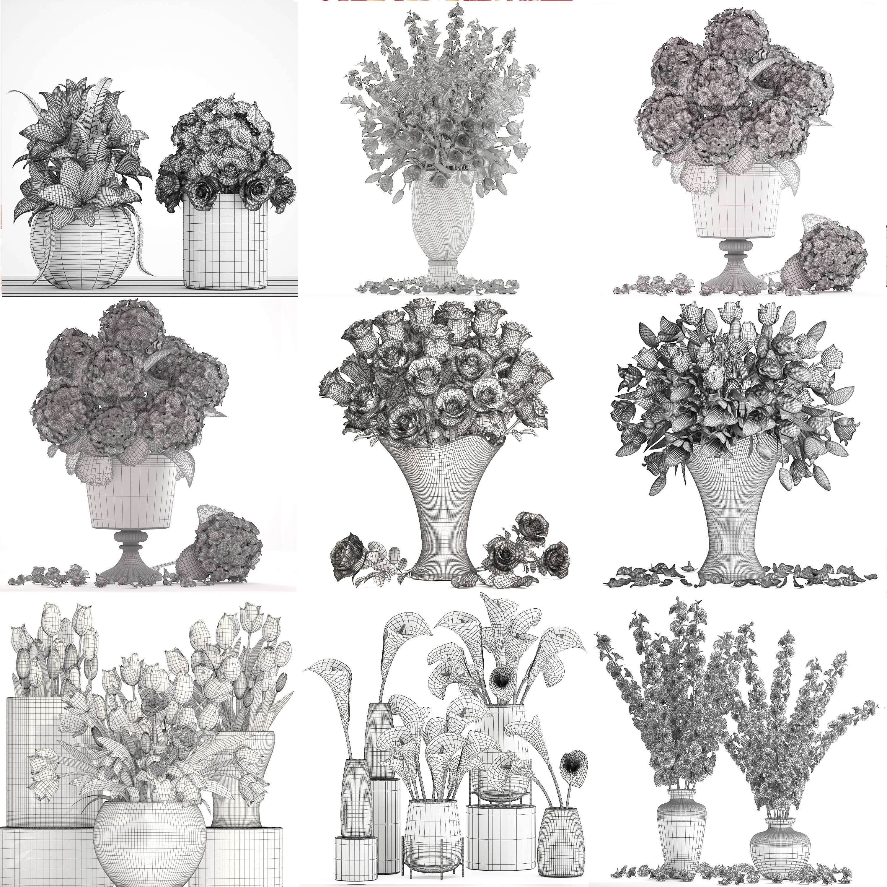 Collection of bouquets 40 pieces 3D model_11