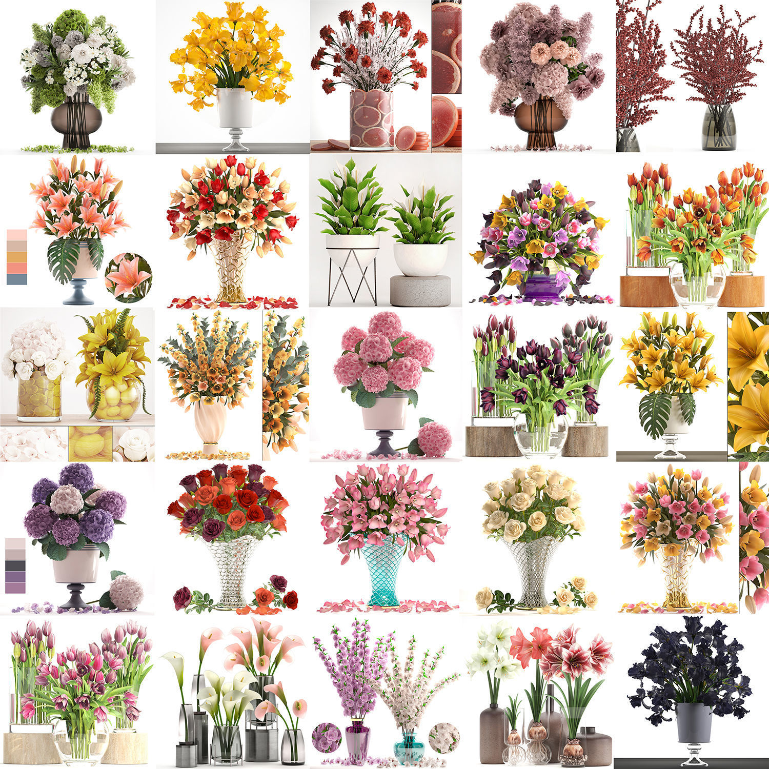 Collection of bouquets 40 pieces 3D model_1