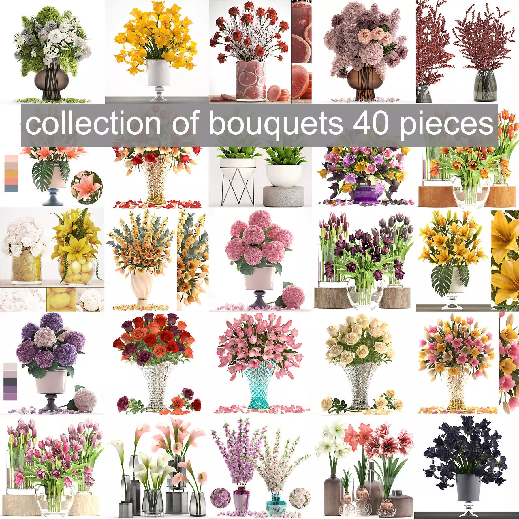 Collection of bouquets 40 pieces 3D model_0