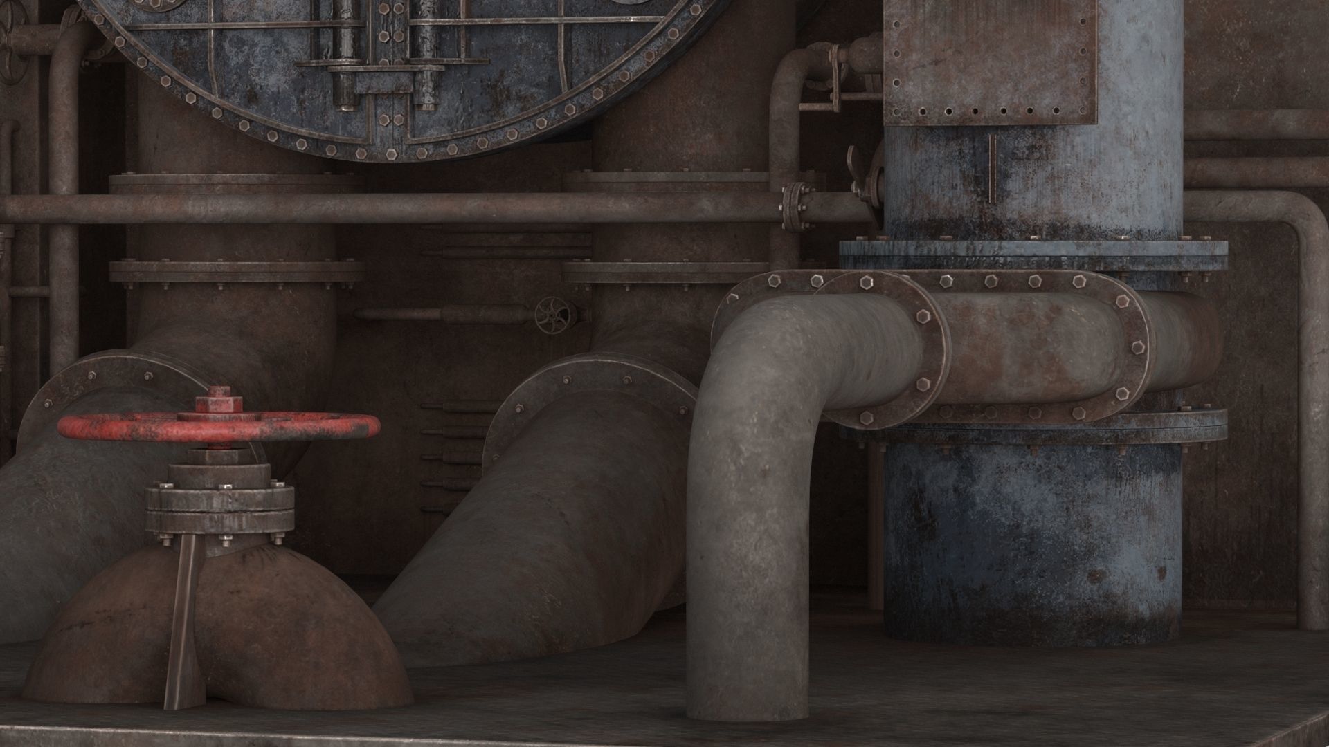 Industrial Pipes v4 Low-poly 3D model_13