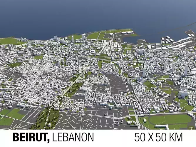 Beirut 50x50km City Map Model 3D model