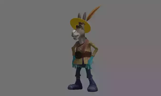 Donkey 1 cartoon character wearing hat 3D model