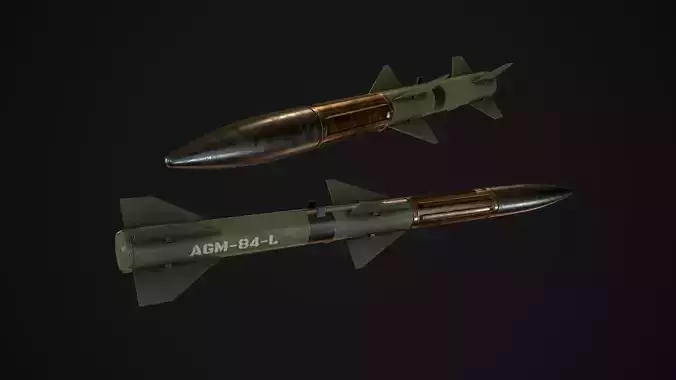 Projectile game ready model military missile Low-poly 3D model