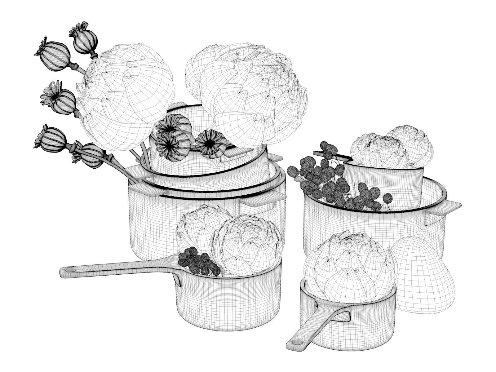 Pots with Artichoke 3D model_3